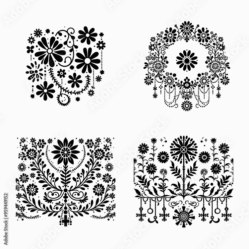 floral style gitter silhouette vector in white background editable eps  photo