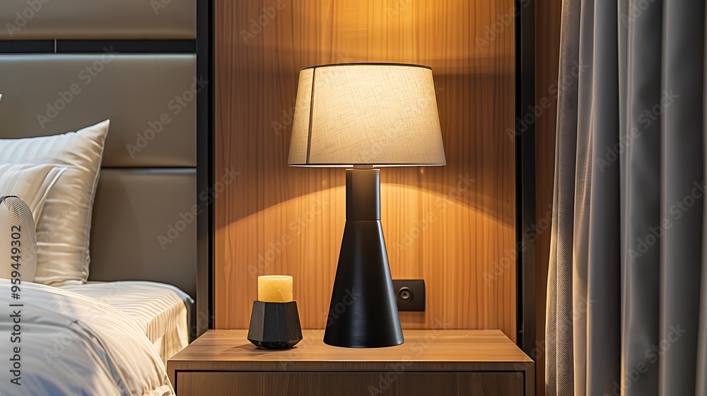 Modern table lamp on nightstand Modern table lamp on nightstand