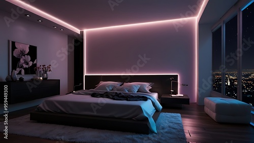 modern living room interior design with neon light . perfect for gaming man, couple, interior lover, neon , fps lover. false ceiling design, gaming room, computer setup.dream room  