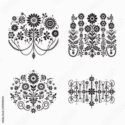 floral style gitter silhouette vector in white background editable eps 