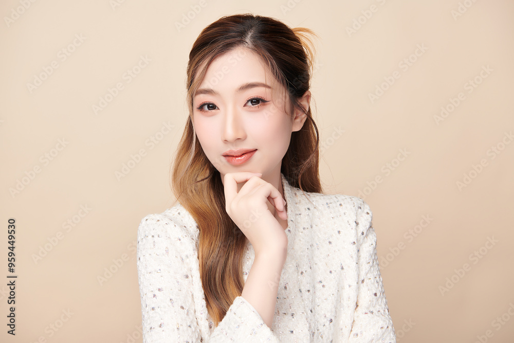 Beautiful young asian woman with clean fresh skin on beige background, Face care, Facial treatment, Cosmetology, beauty and spa, Asian women portrait. Beautiful young asian woman with clean fresh skin on beige background, Face care, Facial treatment, Cosmetology, beauty and spa, Asian women portrait.