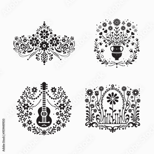 floral style gitter silhouette vector in white background editable eps 
