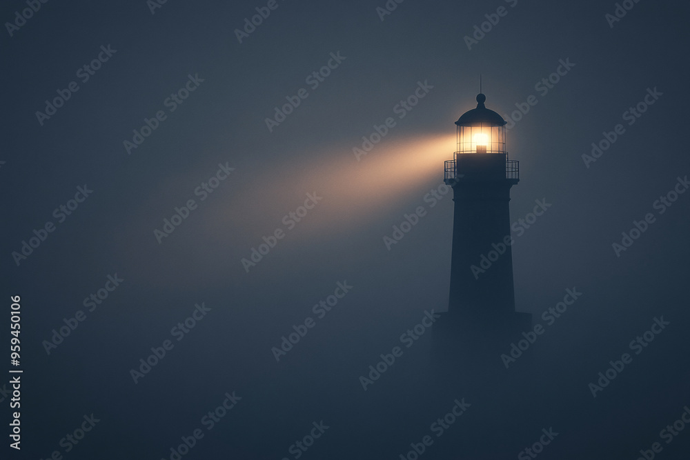Lighthouse Beam Pierces Through Foggy Night Lighthouse Beam Pierces Through Foggy Night
