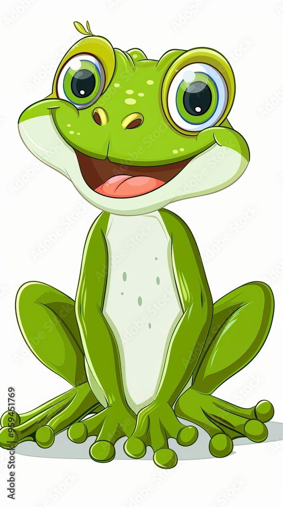 Fototapeta premium Green frog cartoon character isolated on white background
