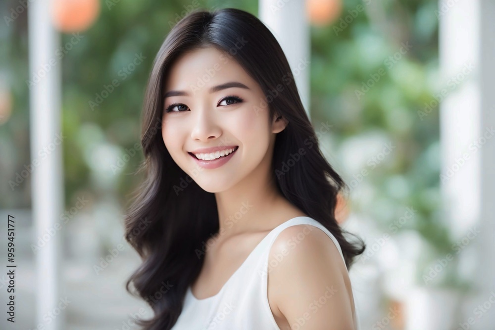 Portrait of a beautiful young asian model woman smiling with clean teeth Portrait of a beautiful young asian model woman smiling with clean teeth
