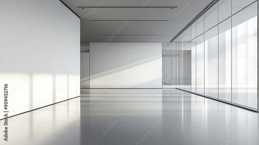 Obraz premium Minimalist Modern Interior with Glass Walls and Sunlight