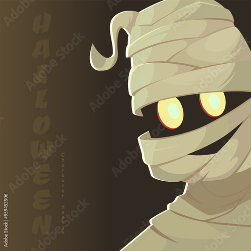 Egypt mummy character, Halloween cartoon Mummy retro style