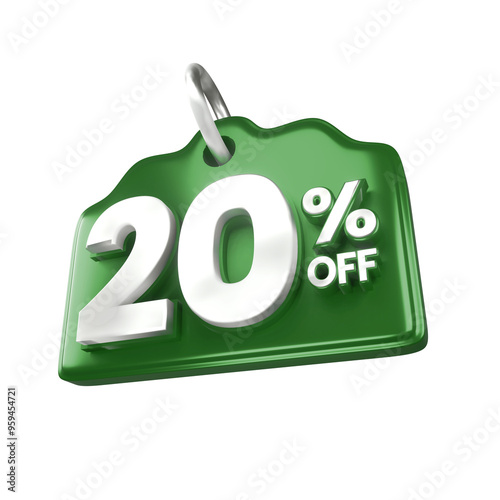 3d sales green and white discount price tag for composition 20 percent, amazing for product promotion