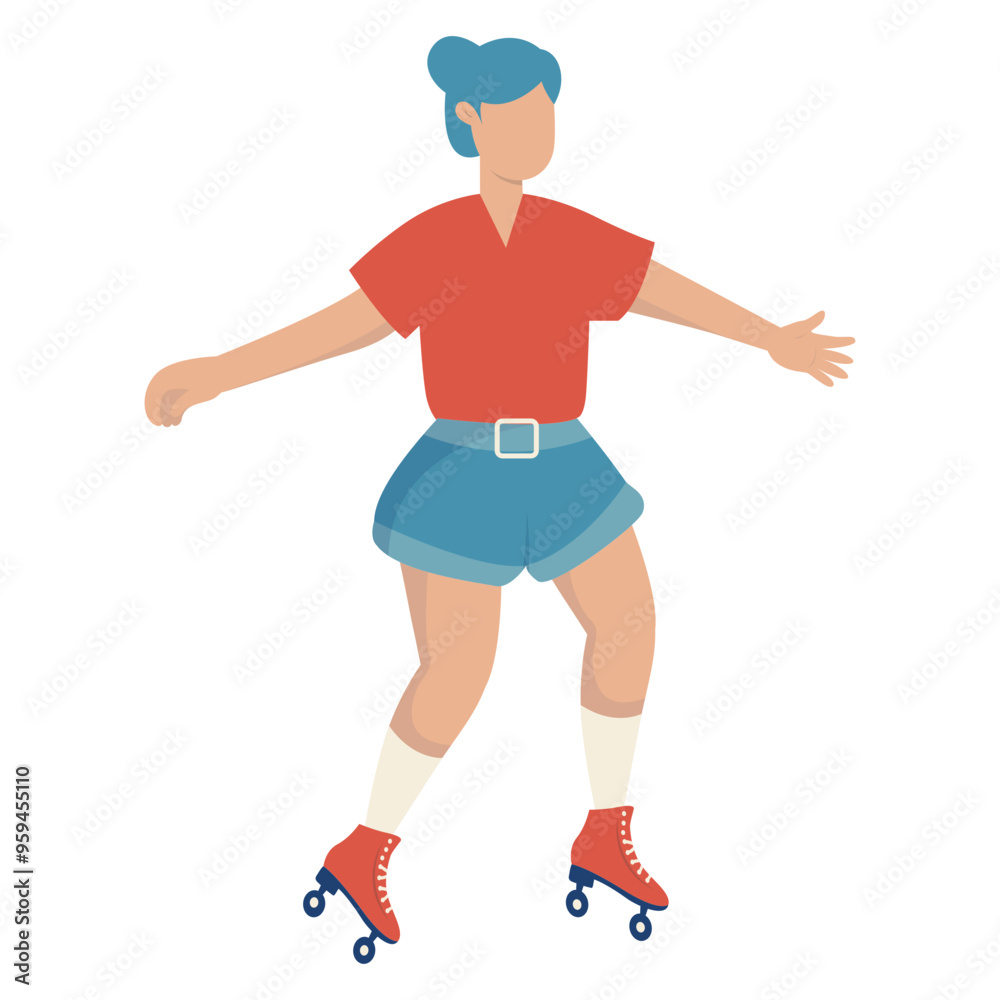 Girl Character with Roller Skates. Vector Graphic Illustration in Flat Cartoon Design Girl Character with Roller Skates. Vector Graphic Illustration in Flat Cartoon Design