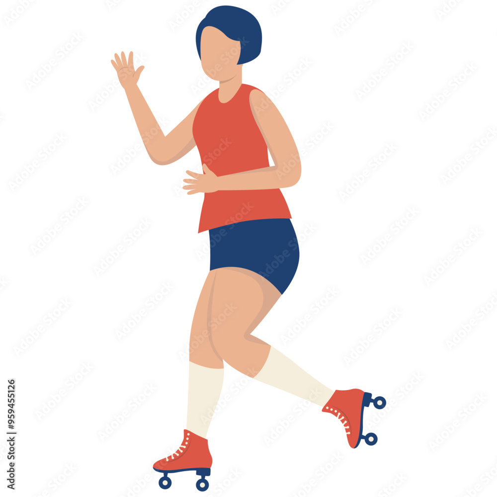 Girl Character with Roller Skates. Vector Graphic Illustration in Flat Cartoon Design Girl Character with Roller Skates. Vector Graphic Illustration in Flat Cartoon Design