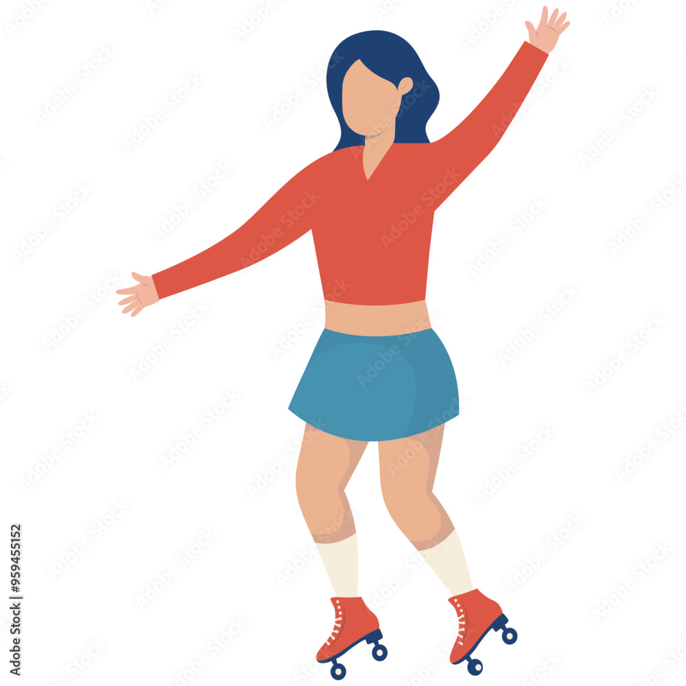 Girl Character with Roller Skates. Vector Graphic Illustration in Flat Cartoon Design Girl Character with Roller Skates. Vector Graphic Illustration in Flat Cartoon Design