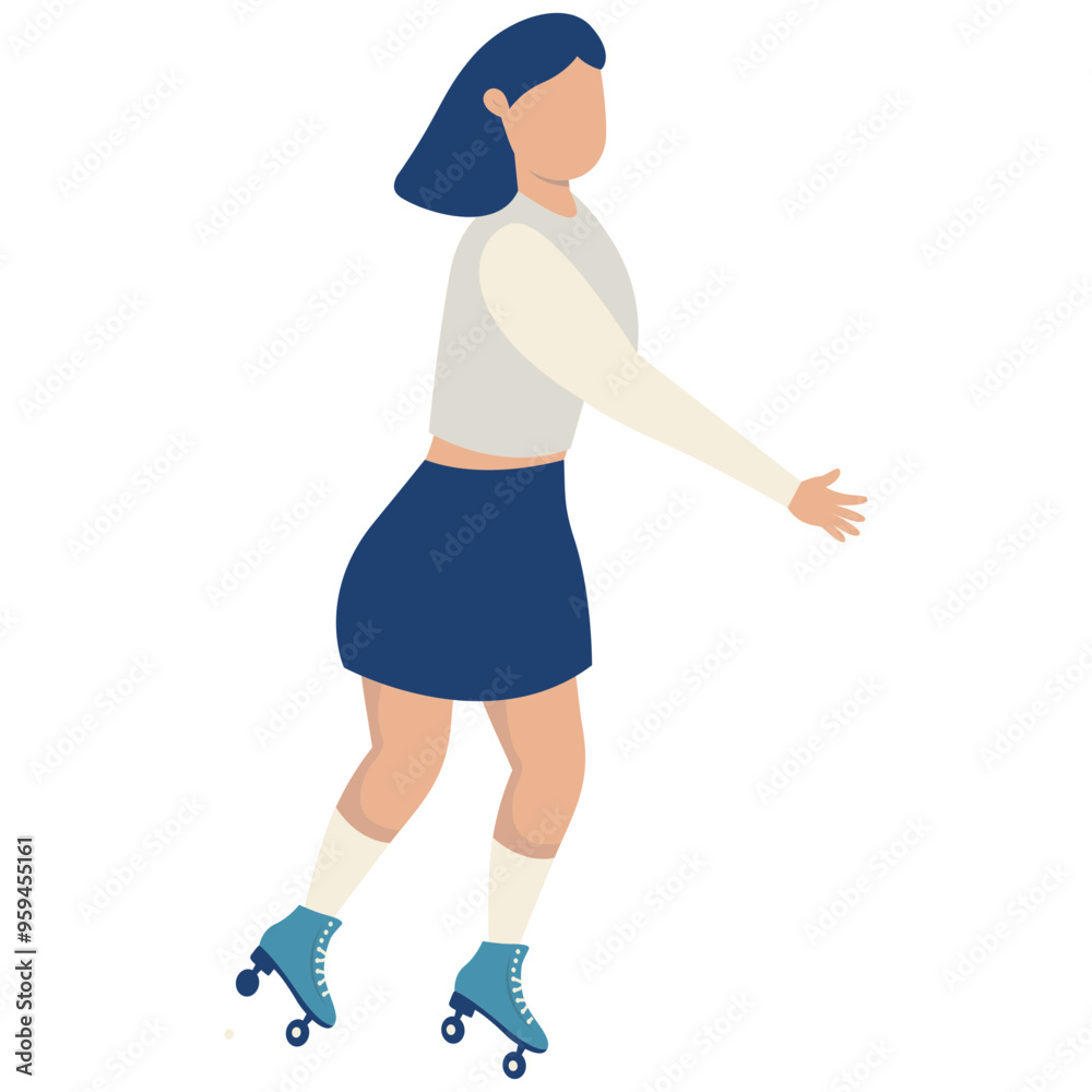 Girl Character with Roller Skates. Vector Graphic Illustration in Flat Cartoon Design Girl Character with Roller Skates. Vector Graphic Illustration in Flat Cartoon Design