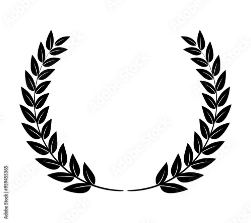 laurel wreath, Black circular laurel olive branches greek wreath vector illustration, A winner award of olive, stars of victory symbol, achievement heraldry symbol isolated on dark background photo