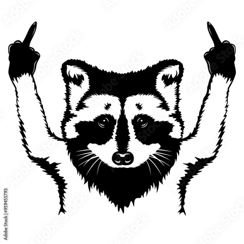 Raccoon | Scavenger Animal | Middle Finger Raccoon | Wild animal | Zoo Animal | Woodland Animal | Raccoon w/Fuck You | Wildlife | Original Illustration | Vector and Clipart | Cutfile and Stencil