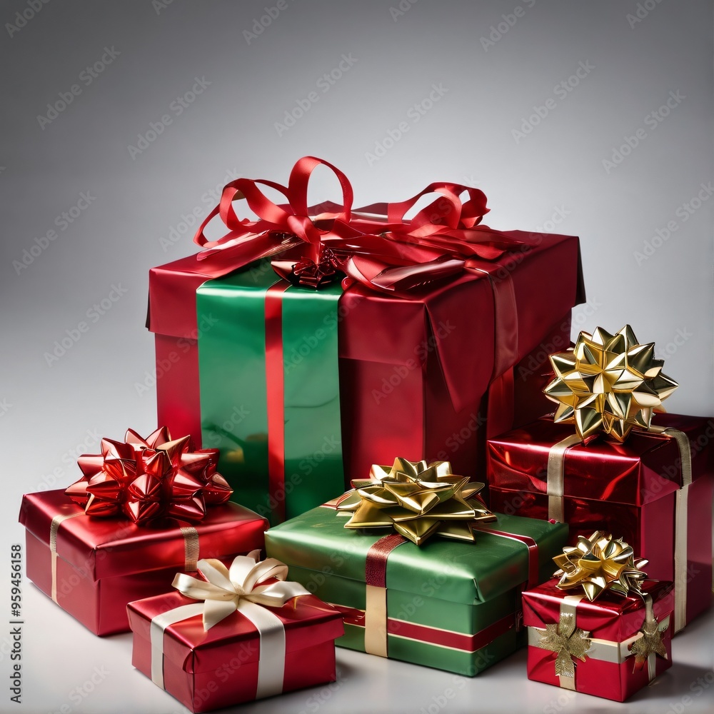 Fototapeta premium variety of Christmas gifts with ribbon