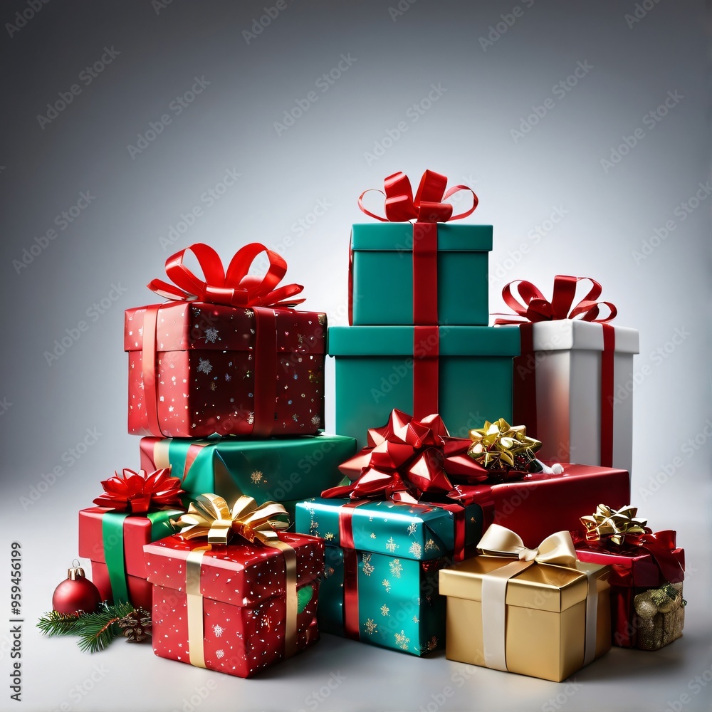 Fototapeta premium variety of Christmas gifts with ribbon
