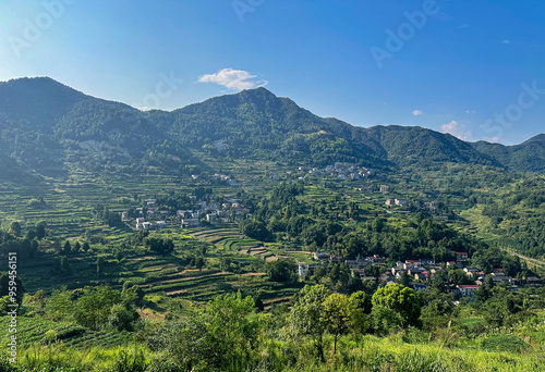 Lianhua Terraced Fields at Nanping Scenic Area in Tiantai, Zhejiang, China. Tourist attraction. photo