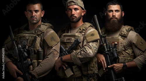 Military Soldiers Team Portrait With Rifles
