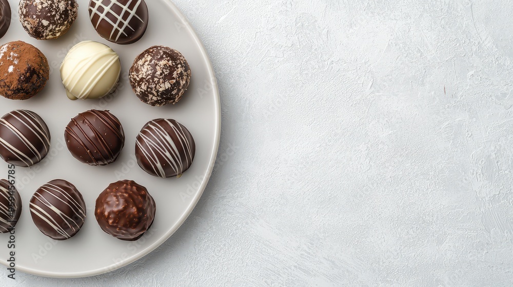 Assorted Chocolate Truffles on White Plate Assorted Chocolate Truffles on White Plate