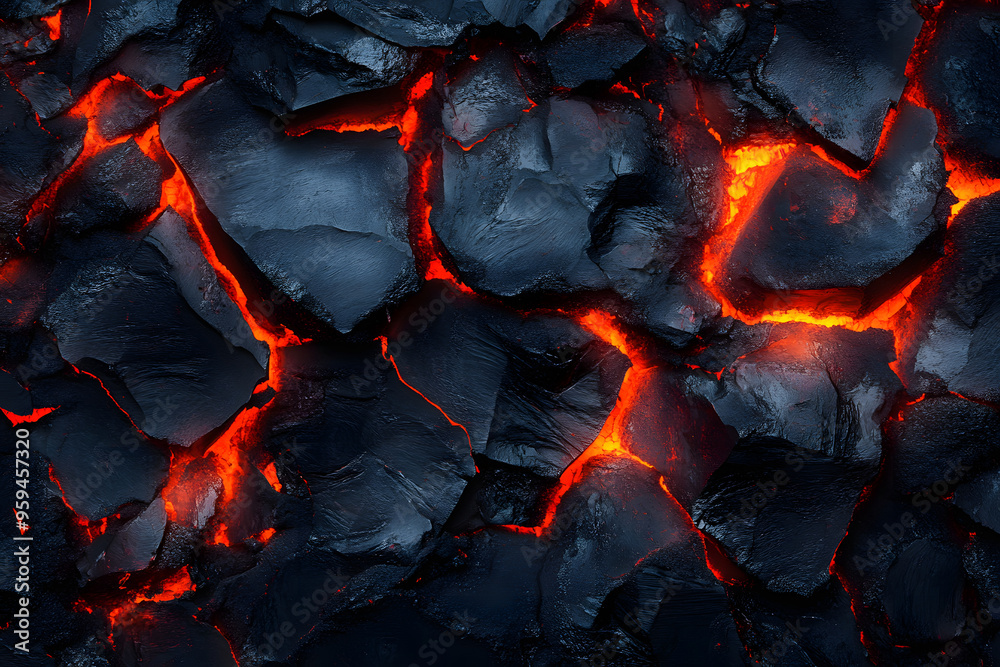 background of black stones and lava. texture of lava flowing through the stones background of black stones and lava. texture of lava flowing through the stones