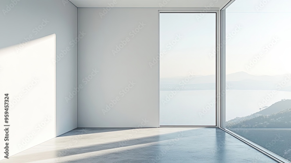 Empty Room with a View of the Sea and Mountains