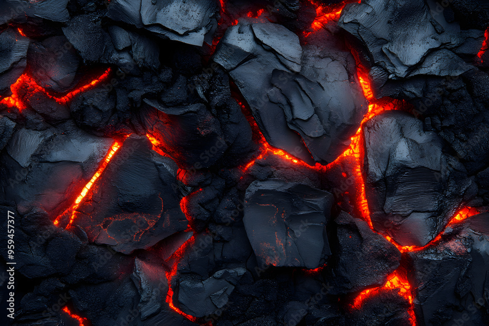 background of black stones and lava. texture of lava flowing through the stones background of black stones and lava. texture of lava flowing through the stones