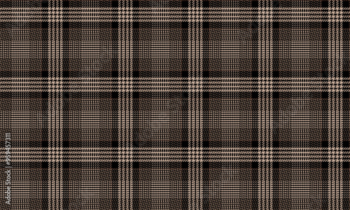 Plaid fabric pattern, black, brown, cream, seamless for textile and design clothes skirt pants apron tablecloth blanket or decoration. Vector illustration.