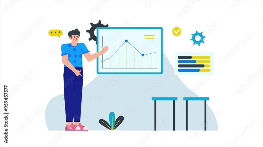 a man presenting business growth graphic report illustration business animated video a man presenting business growth graphic report illustration business animated video