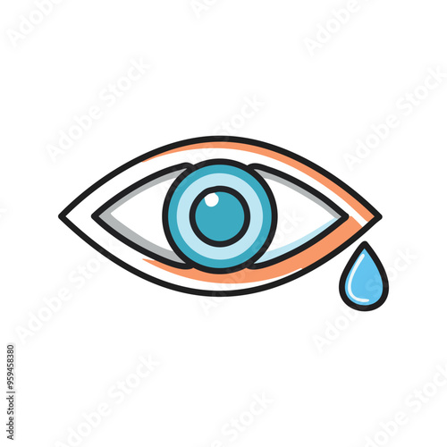Crying eye icon. Blue eye with a single tear, symbolizing sadness, pain, or empathy.