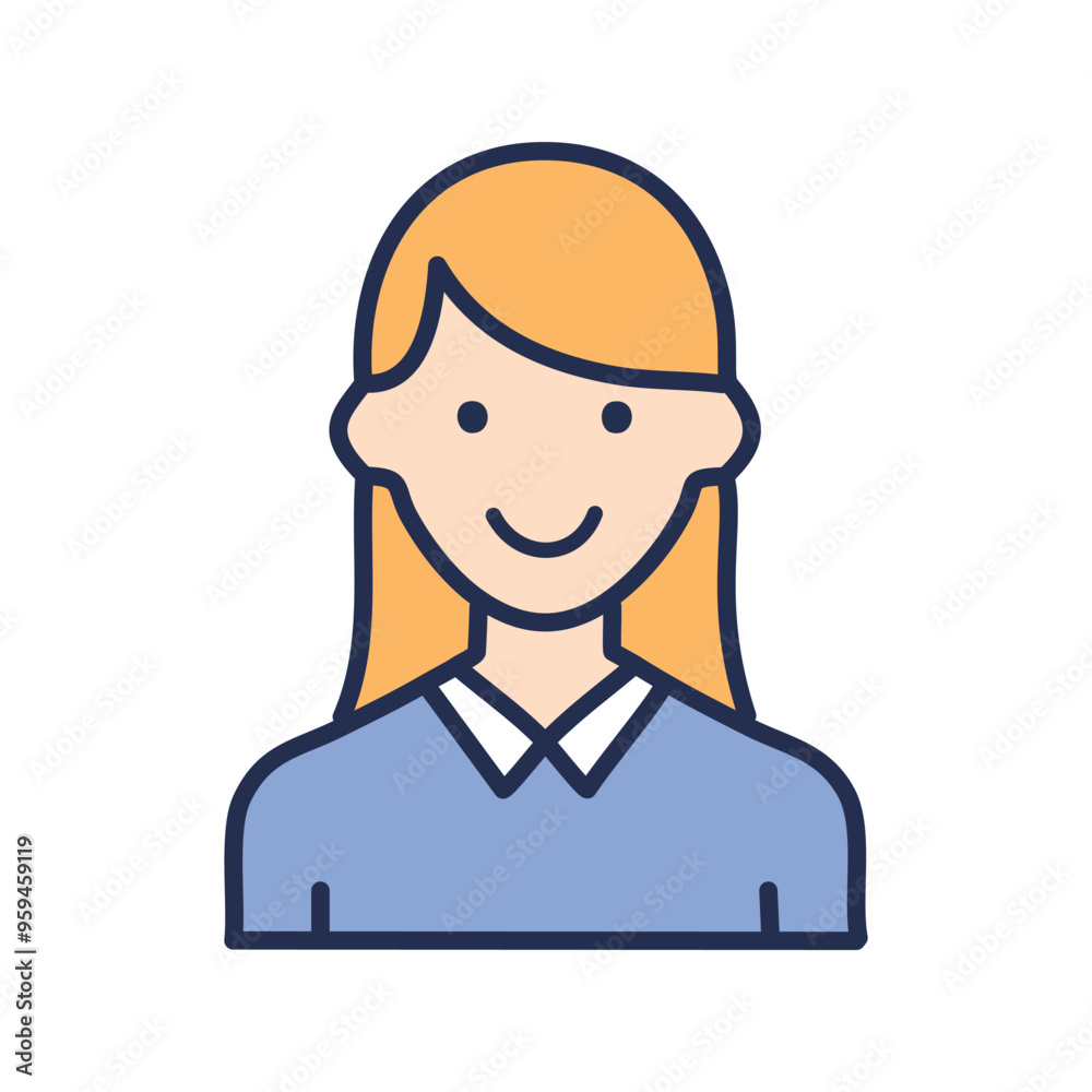 Smiling woman icon. Cartoon illustration of a smiling female character. Ideal for representing positivity, happiness, or success.