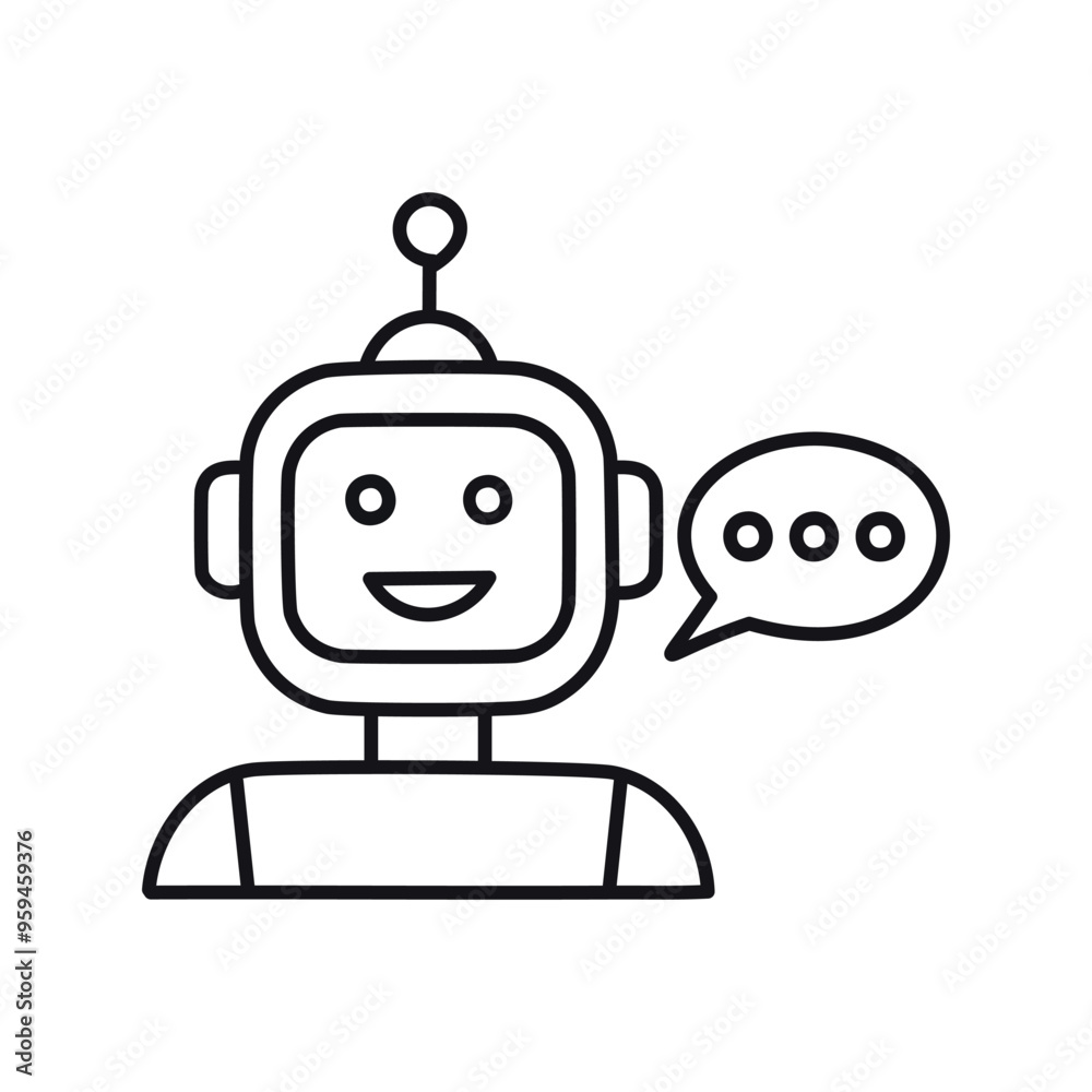 Chatbot robot icon. Friendly robot with a speech bubble, representing communication, assistance, and automation. Chatbot robot icon. Friendly robot with a speech bubble, representing communication, assistance, and automation.
