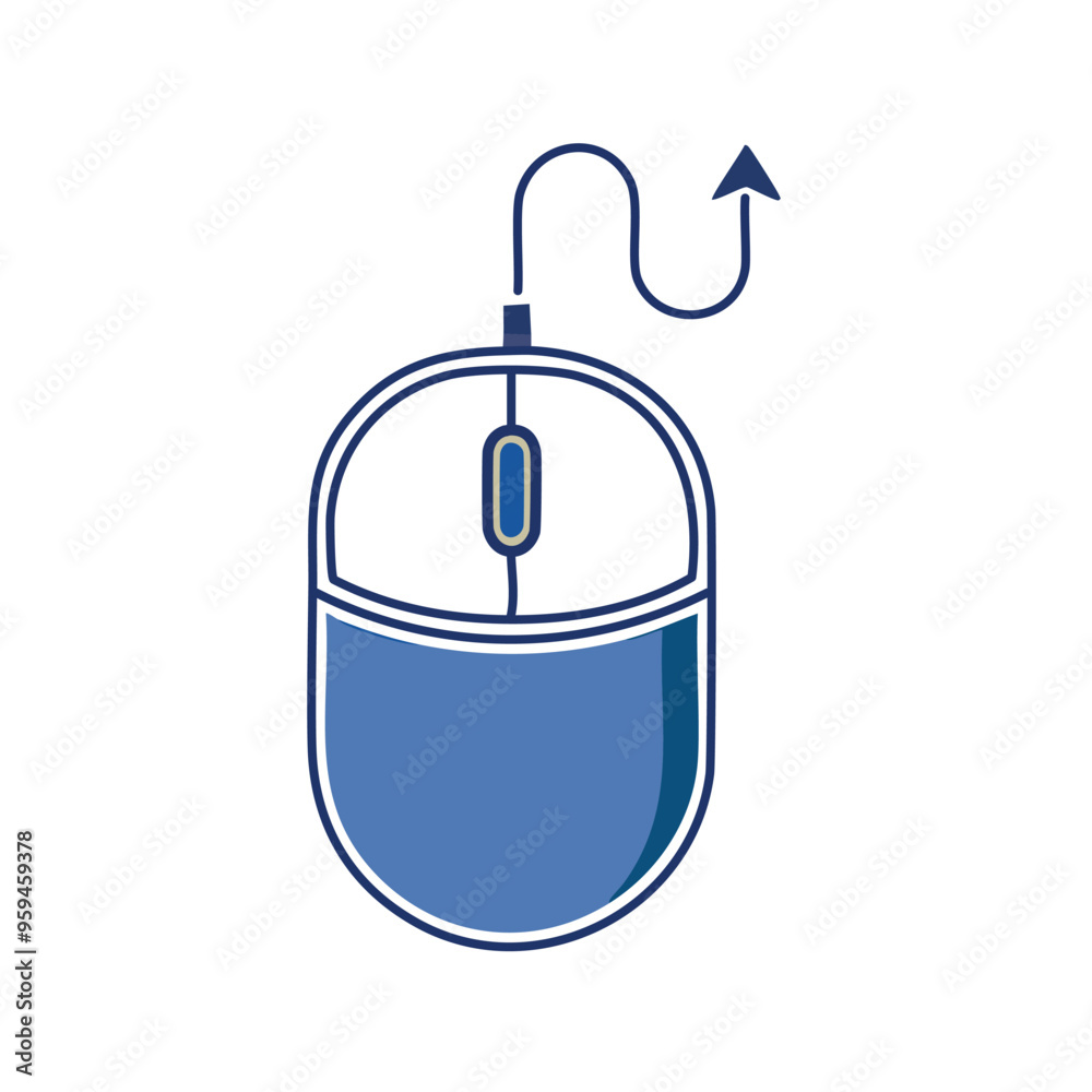Computer mouse icon. Blue computer mouse icon with a wire and an arrow, representing online navigation and web browsing. Computer mouse icon. Blue computer mouse icon with a wire and an arrow, representing online navigation and web browsing.
