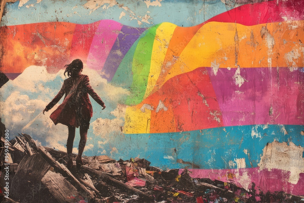 Obraz premium LGBTQ pride, high quality collage style poster with copy space, old magazine