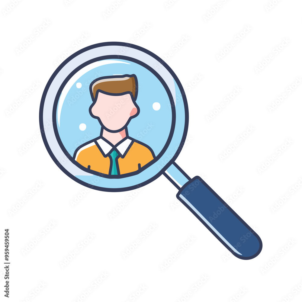 Person under magnifying glass. Illustration of a man being observed through a magnifying glass, representing scrutiny, analysis, or close examination. Person under magnifying glass. Illustration of a man being observed through a magnifying glass, representing scrutiny, analysis, or close examination.