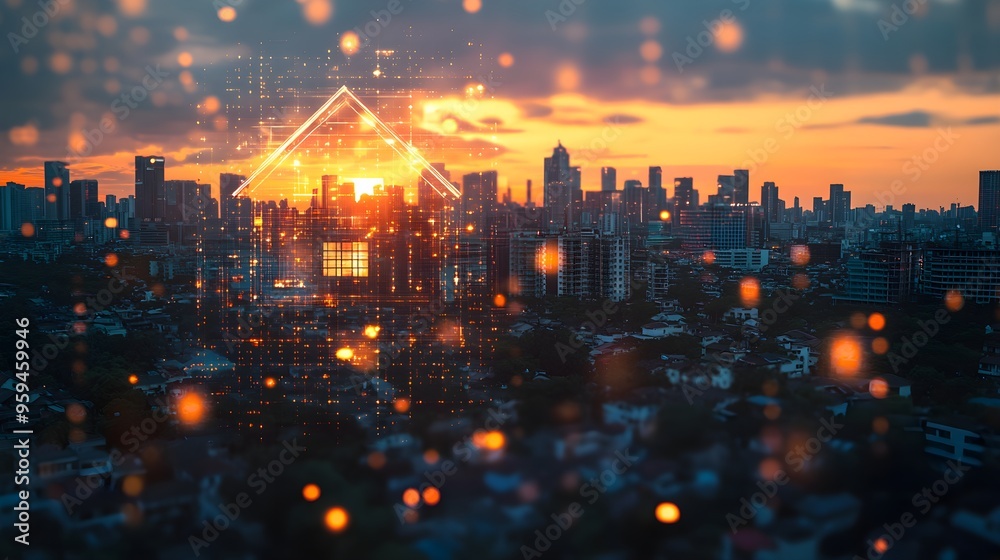 Obraz premium Analyze the long-term effects of refinancing a home loann on personal financial health, considering various interest rate scenario, selective focus on interest rate changes, ethereal, Double exposure