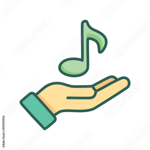 Music note hand. Hand offering a musical note, symbolizing a gift of music, melody, or sound.