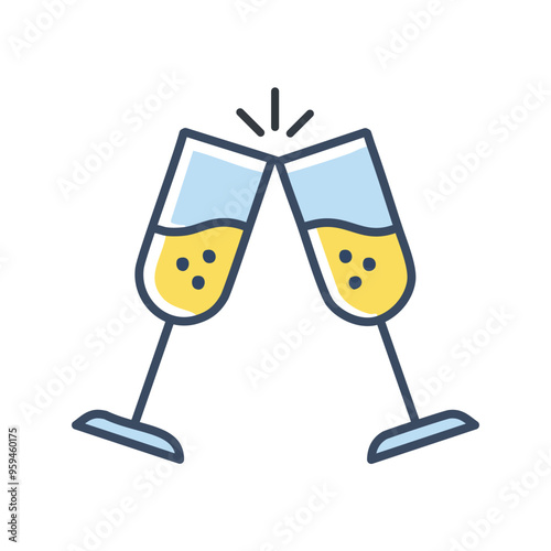 Cheers toast glasses. Two champagne glasses clinking together, symbolizing celebration and good wishes. Perfect for celebratory events and greetings.