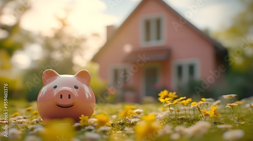 Assess the impact of home loann refinancing on long-term financial stability, copy space, retirement planning, surreal, Multilayer, piggy bank photo