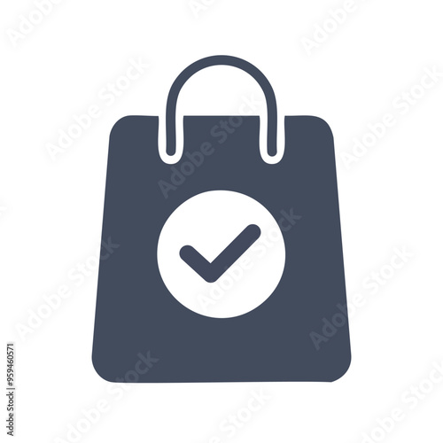 Approved shopping bag. Shopping bag icon with a check mark, symbolizing successful purchase or order confirmation.