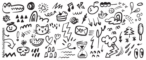 Creative Hand-Drawn Doodle Set | Playful Vector Scribbles, Symbols, and Sketches | Abstract Black and White Illustration for Design Projects