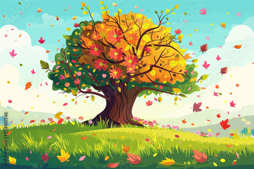 Autumnal Bliss: A Tree's Journey Through the Fall Season