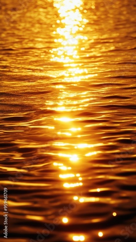 Golden sunlight reflects on the calm water surface, creating a mesmerizing pattern that captures tranquility and beauty.