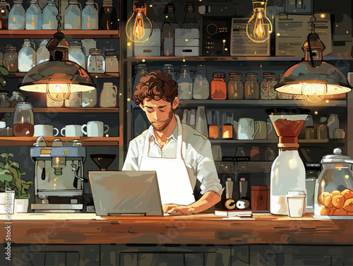 Barista at work in a cozy cafe