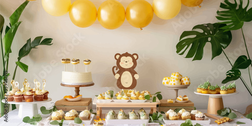 Birthday party with monkey theme and cupcakes