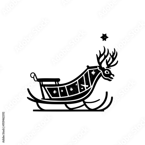 Sleigh Icon hand draw black colour christmas day logo symbol perfect.