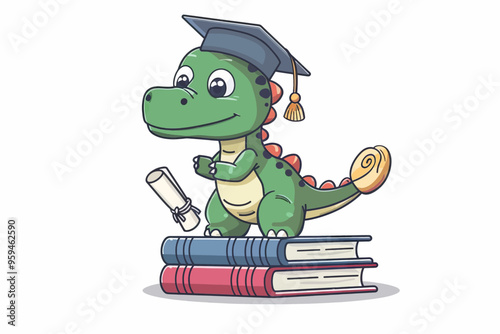 Charming Dinosaur Graduate with Diploma and Books