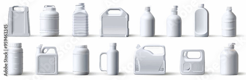 Collection of white plastic bottles and containers