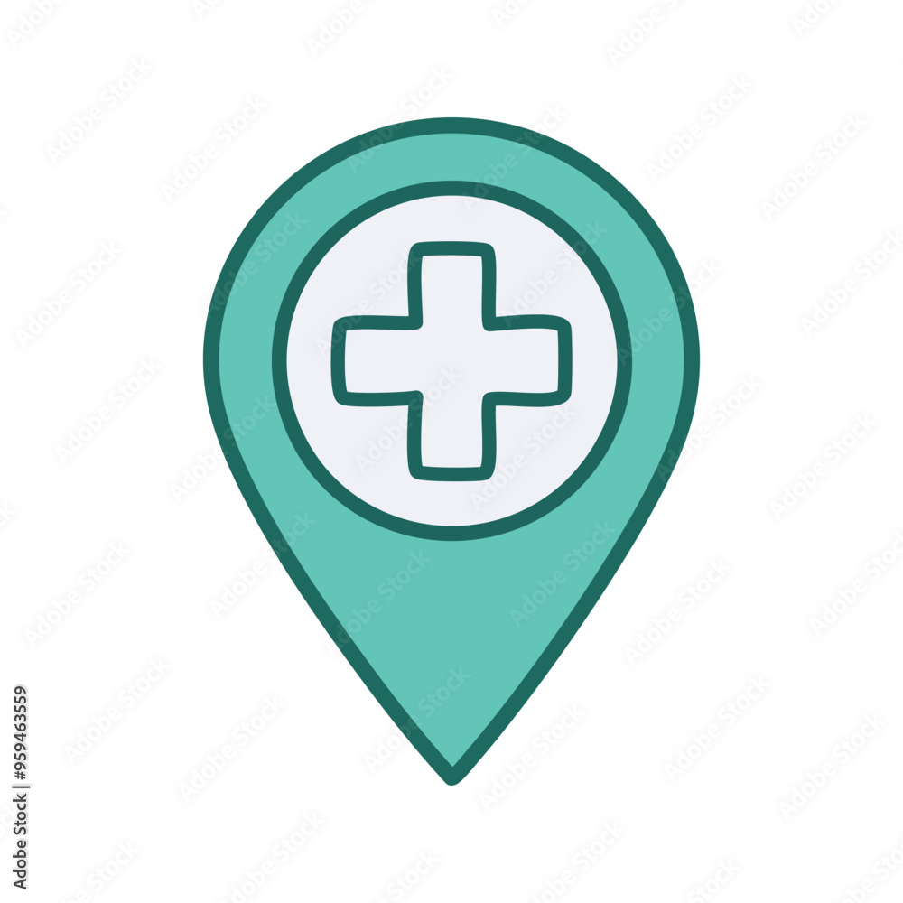 Medical location icon. Green map marker with a white cross inside. Represents a hospital, clinic, or healthcare facility location. Medical location icon. Green map marker with a white cross inside. Represents a hospital, clinic, or healthcare facility location.