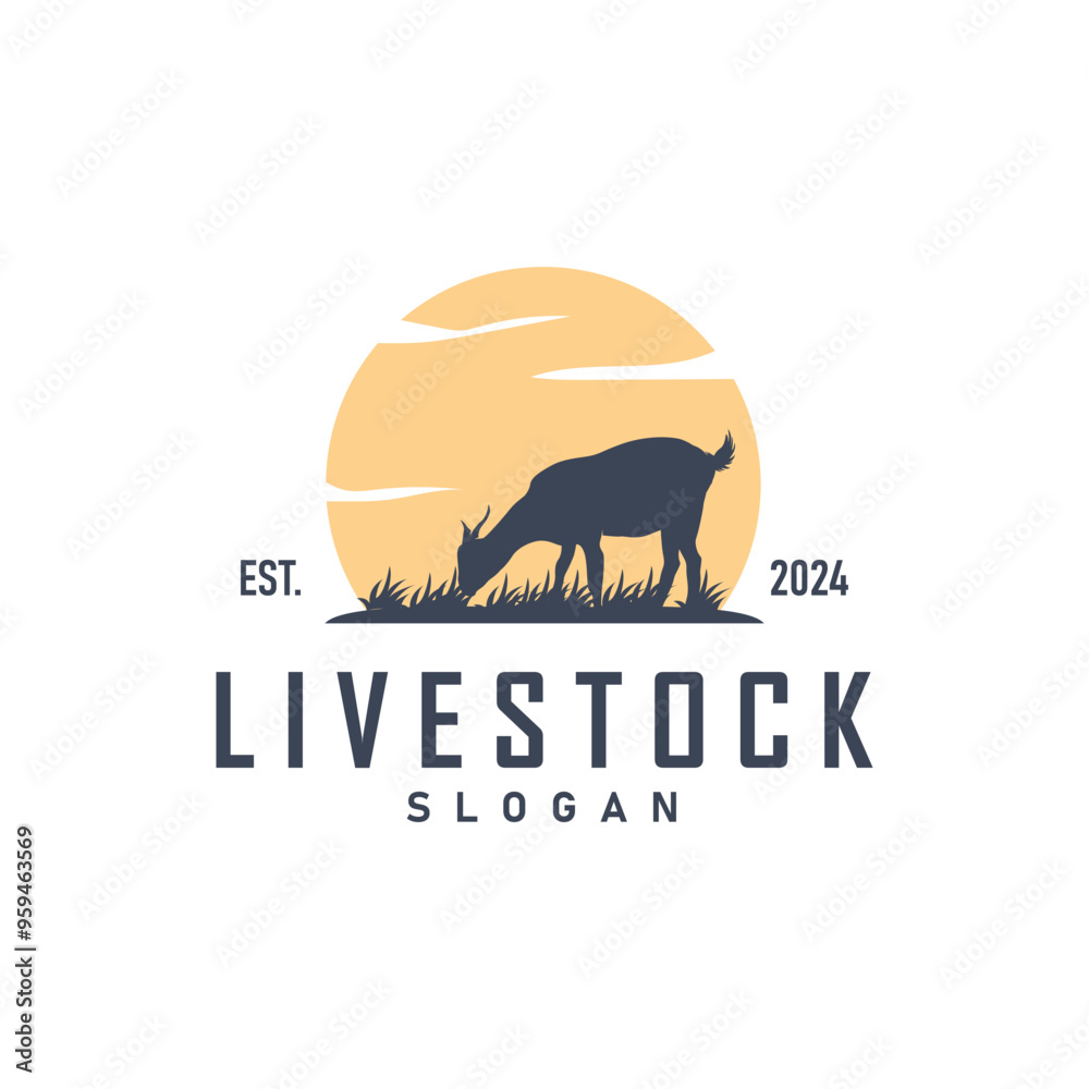 Obraz premium Cattle Farm Livestock Logo, Farm Garden Land Agriculture Retro Vintage Emblem Design