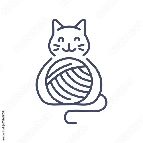 Cat yarn ball. Cute cartoon cat playing with a ball of yarn. Perfect for pet-related designs.